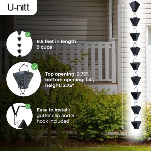8.5 FT Metal Black Rain Chain with Square Cups D52874