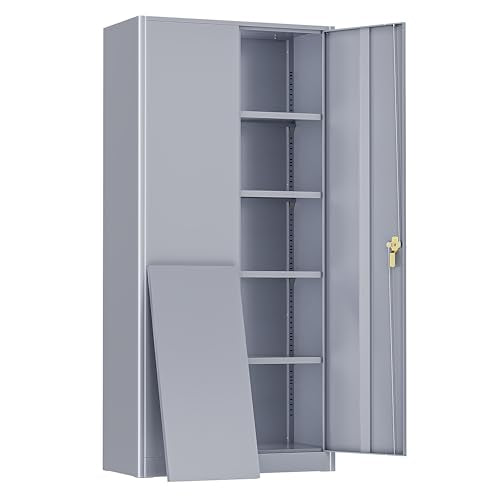 72” Black Metal Storage Cabinet with 2 Doors and 4 Adjustable Shelves B2692