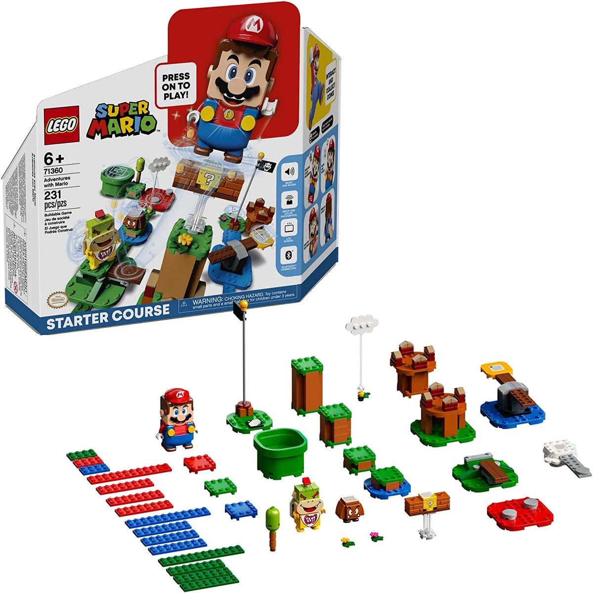 Super Mario Adventures with Mario Starter Course Building Kit, Interactive Set Featuring Mario, Bowser Jr. and Goomba Figures (231 Pieces) R91541