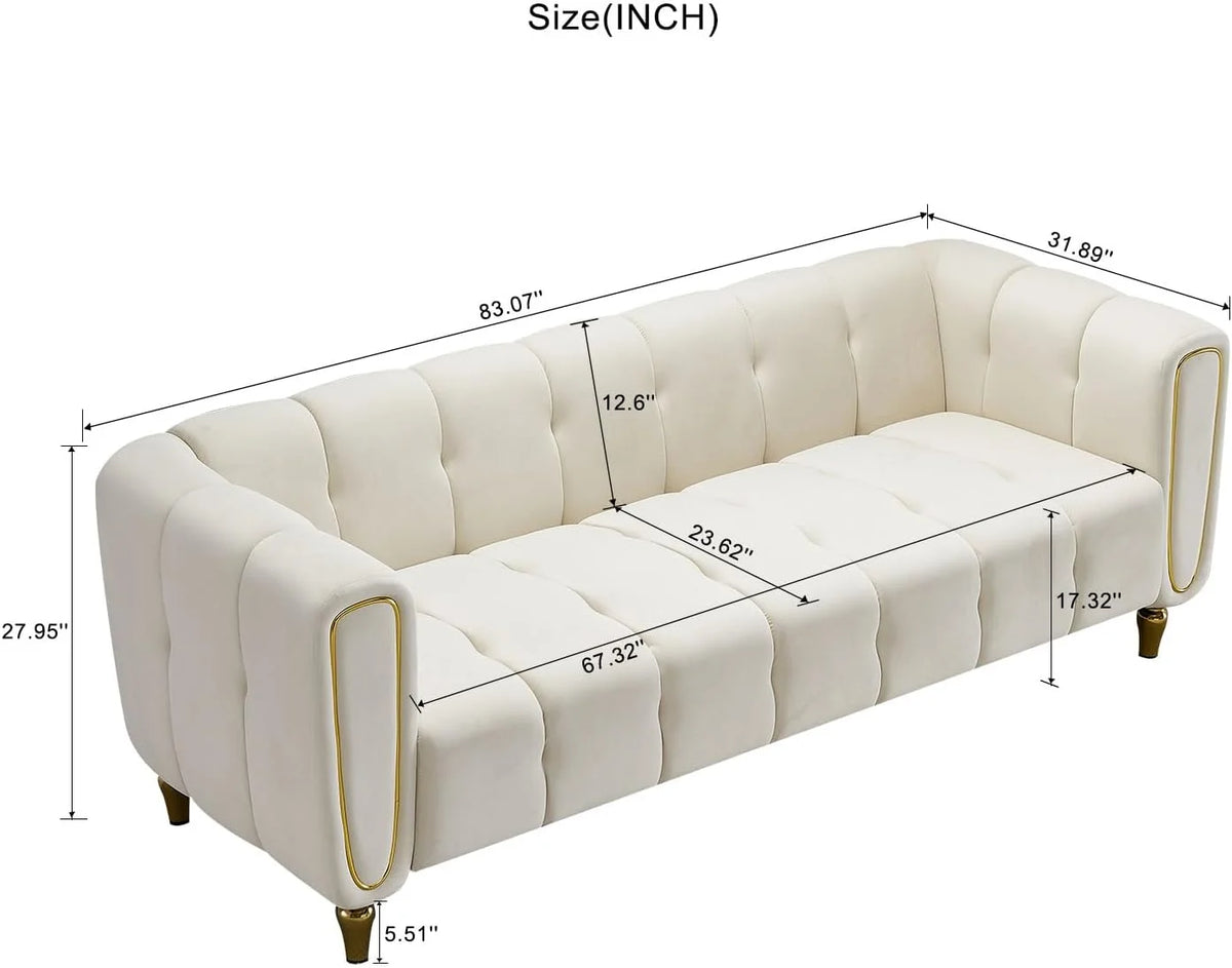 Blue Velvet 3-Seat Tufted Sofa N64518