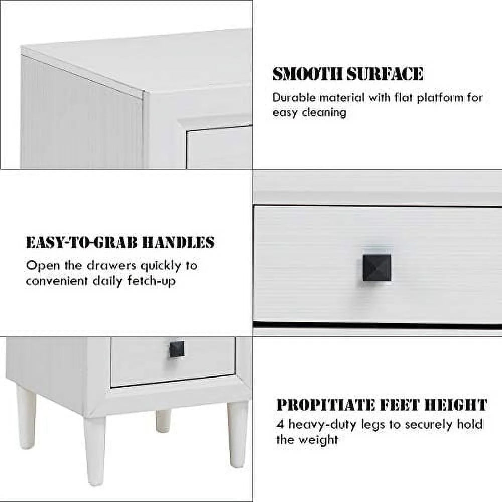 Set of 2 Grey 2-Drawer Nightstand with Solid Wood Legs O275275
