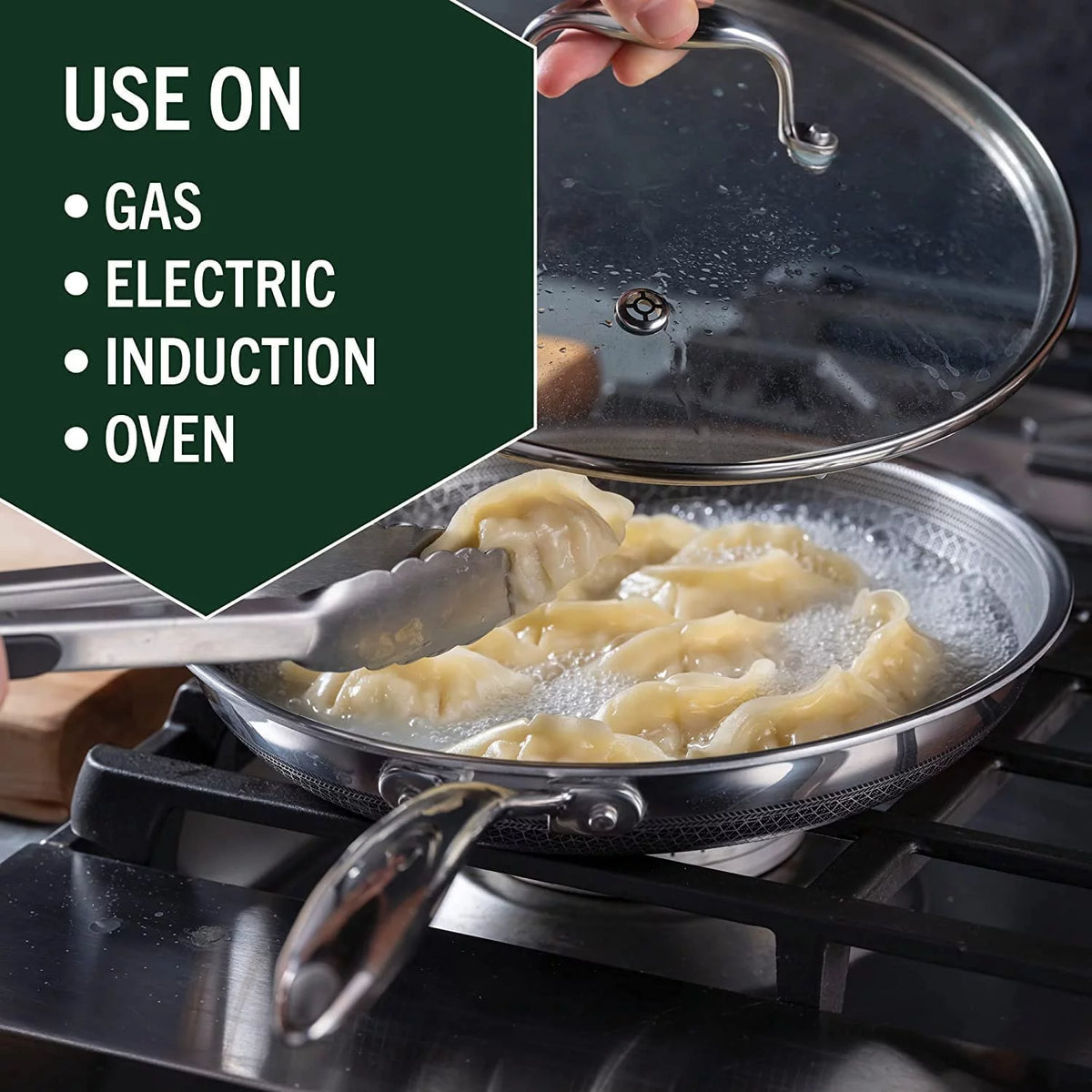 6 Piece Hybrid Stainless Steel Non-Stick Cookware Pan Set with Glass Lids D16800