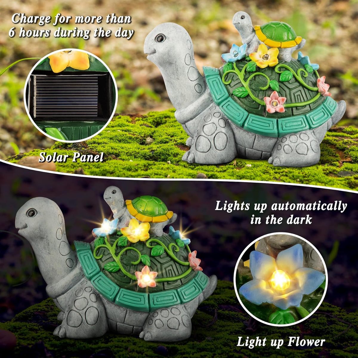 Turtle Solar Statue with 7 LED Solar Lights D1834