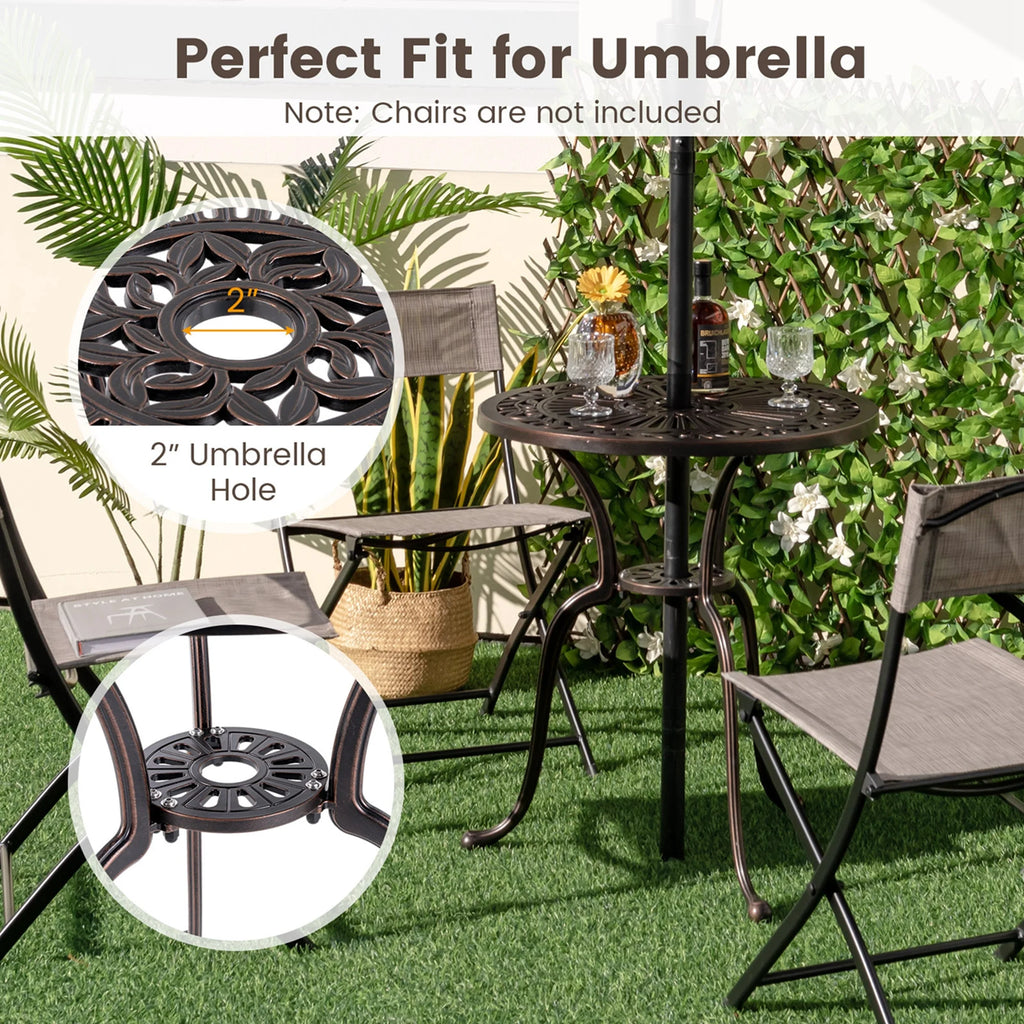 24 Round Cast Aluminum Patio Bistro Table with Umbrella Hole B494
