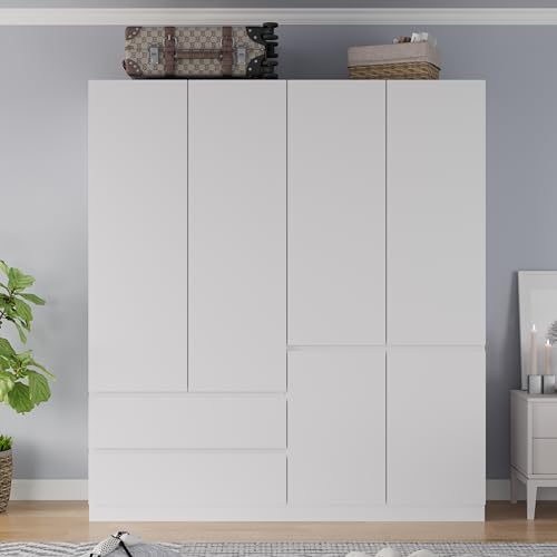 White 4 Door 2 Drawers Wooden Armoire Wardrobe D111