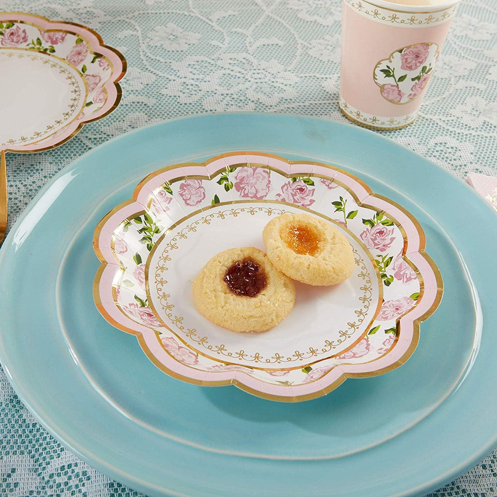 32 Pcs 7 Inch Pink Floral Paper Plates Y3441