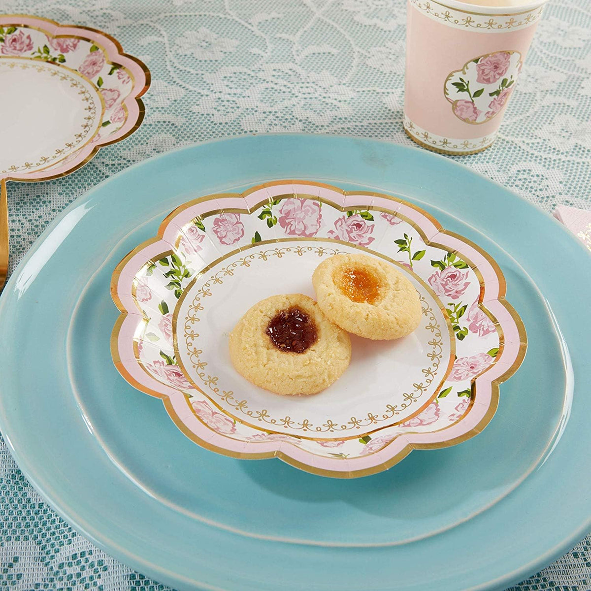 32 Pcs 7 Inch Pink Floral Paper Plates Y3441