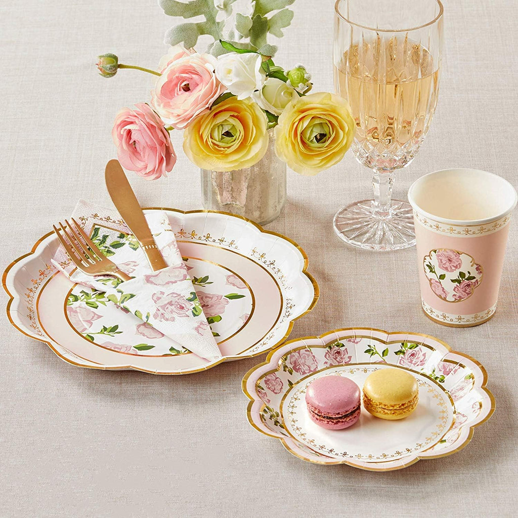 32 Pcs 7 Inch Pink Floral Paper Plates Y3441
