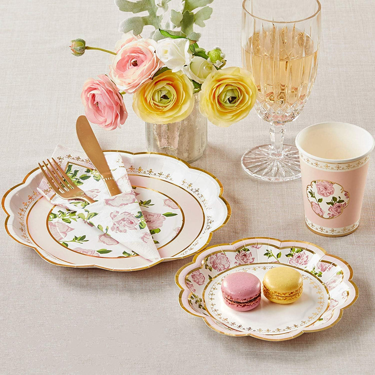 32 Pcs 7 Inch Pink Floral Paper Plates Y3441