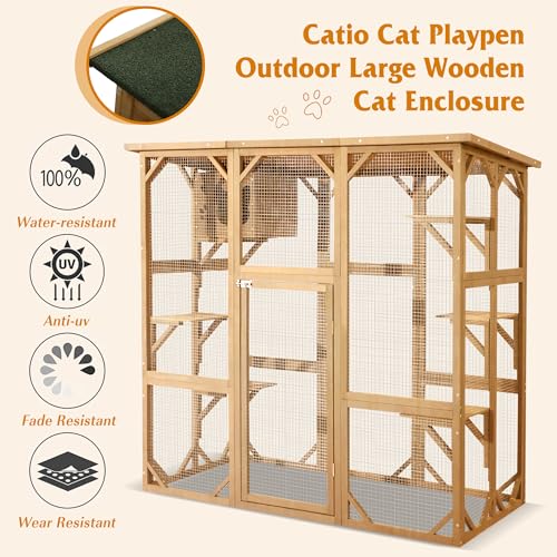 Grey Large Wooden Cat Enclosure with Platform X45439