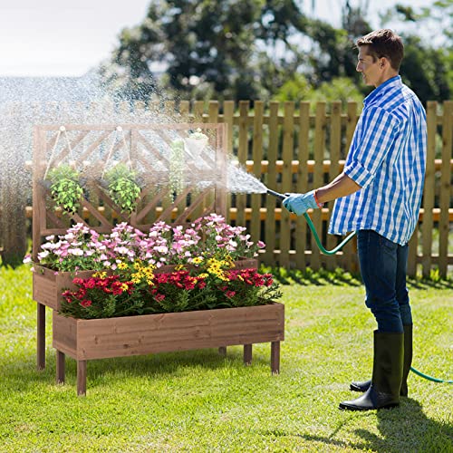 2-Tier Raised Wooden Garden Bed with Trellis W7257