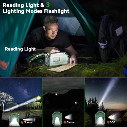 Green AM/FM/NOAA Hand Crank Radio with 15W Fast Charge, 39800mAh Portable Solar Power Bank, Flashlight & SOS Alarm B23770