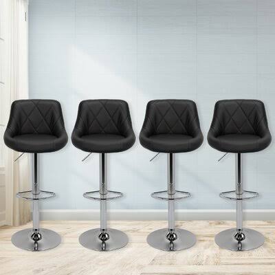 Black Faux Leather Adjustable Height Swivel Bar Stool V9388