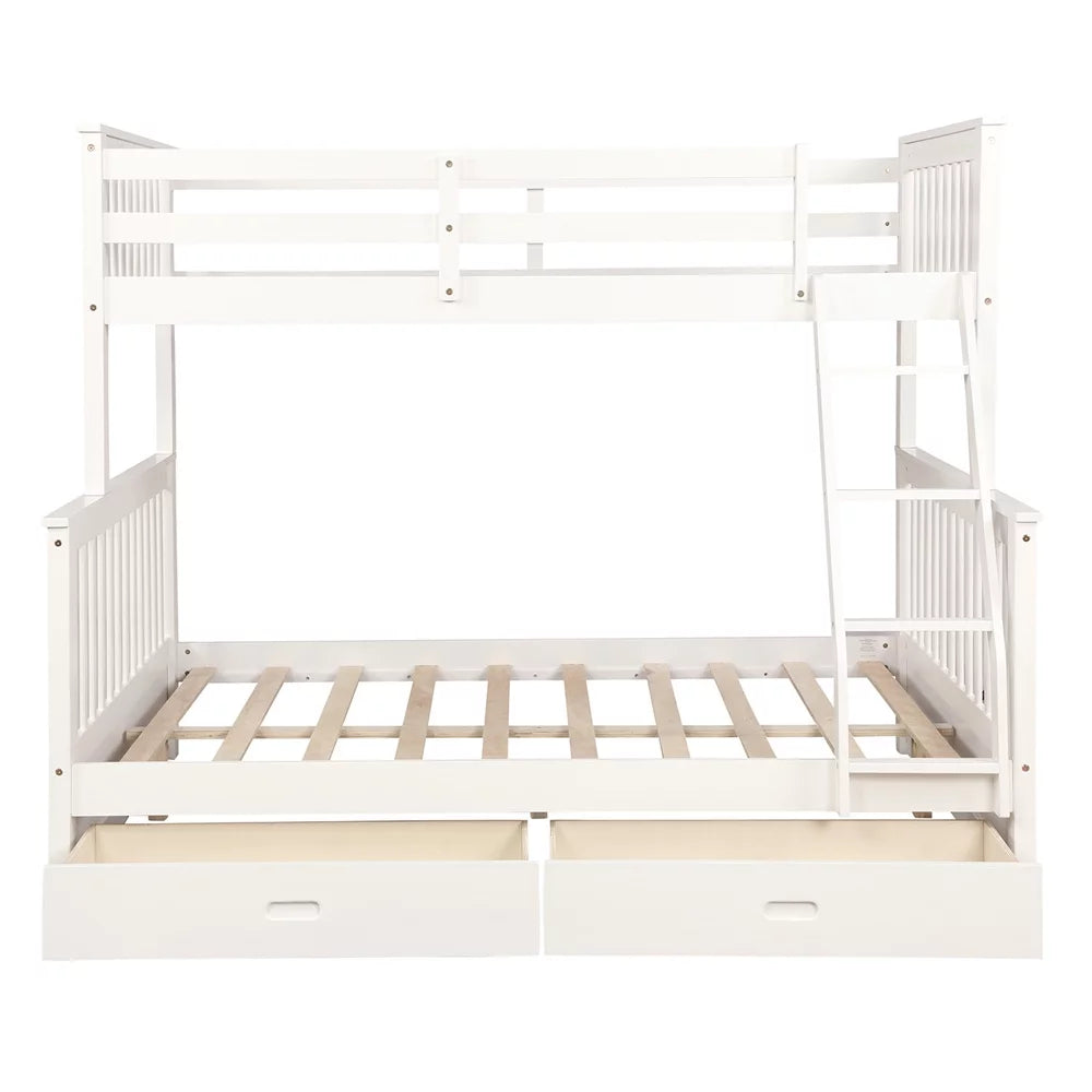 White Pine Wood Twin Over Full Bunk Bed with Two Storage Drawers Q842