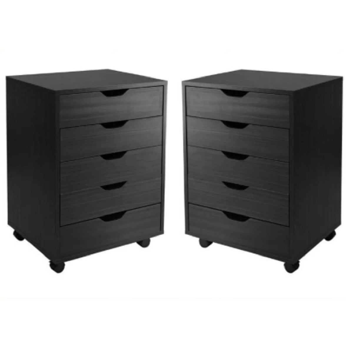 2 Piece Mobile Wood Storage Cabinet Set with 5 Drawers in Black E8834