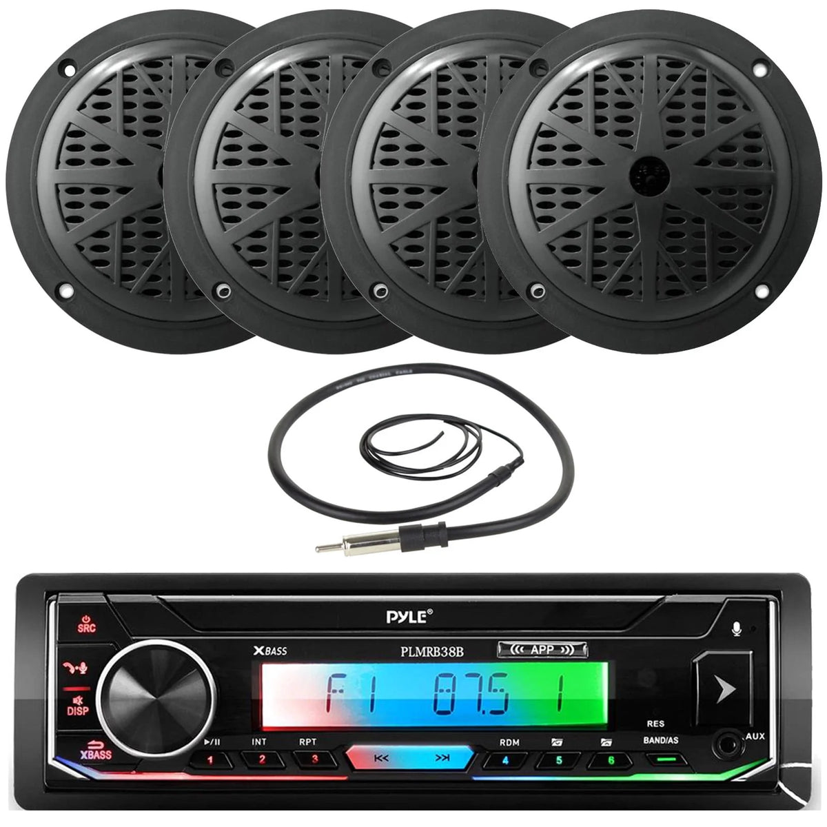 Single DIN Bluetooth Marine Stereo Receiver with 2 Pairs of 5.25'' Waterproof Marine Speakers D390942