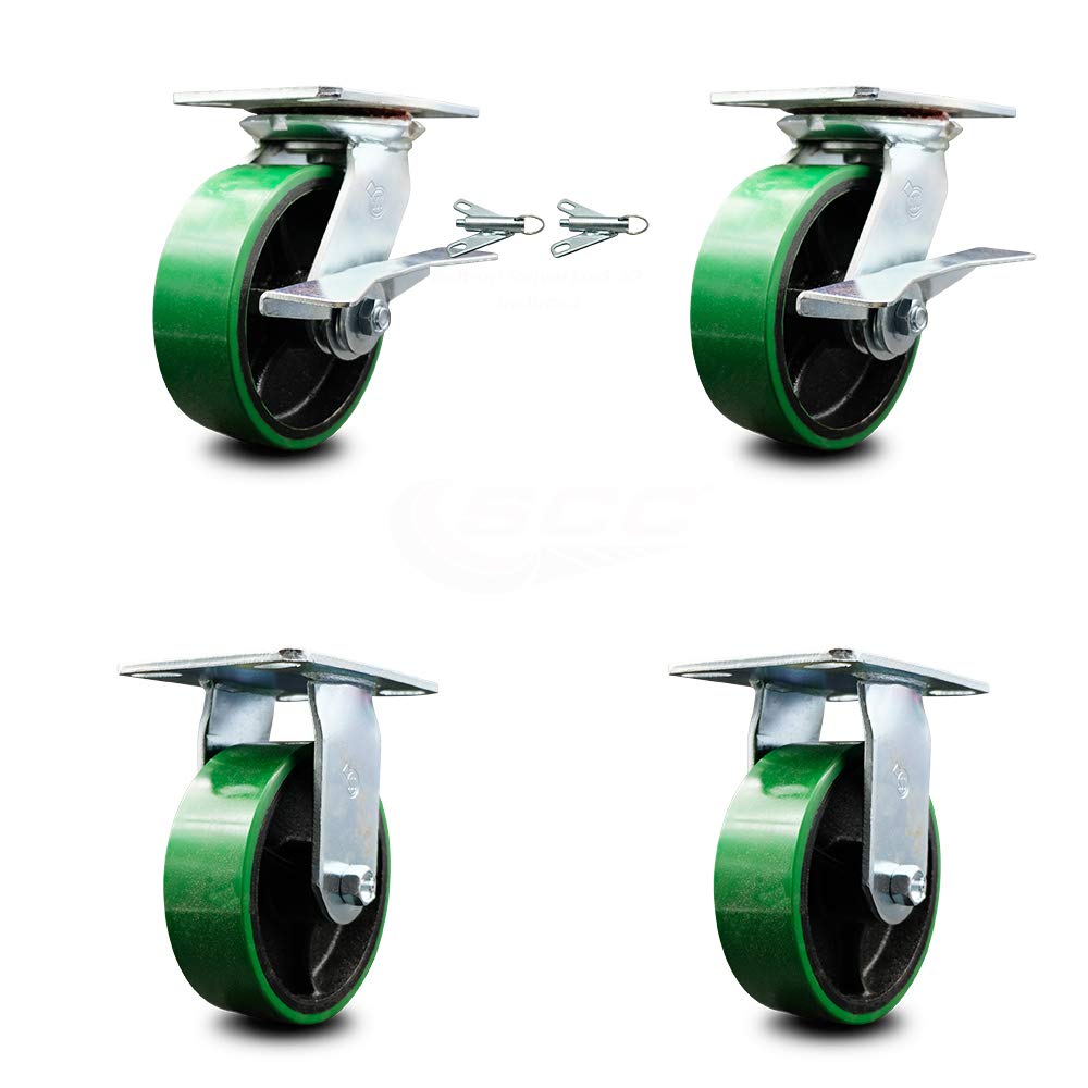 Set of 4 Polyurethane Swivel Casters with Green Wheels O69241