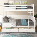 White Pine Wood Twin Over Full Bunk Bed with Two Storage Drawers Q842