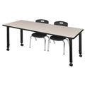60 x 30 in. Height Adjustable Mobile Classroom Table, Maple & 2 Stack Chairs, Black D282