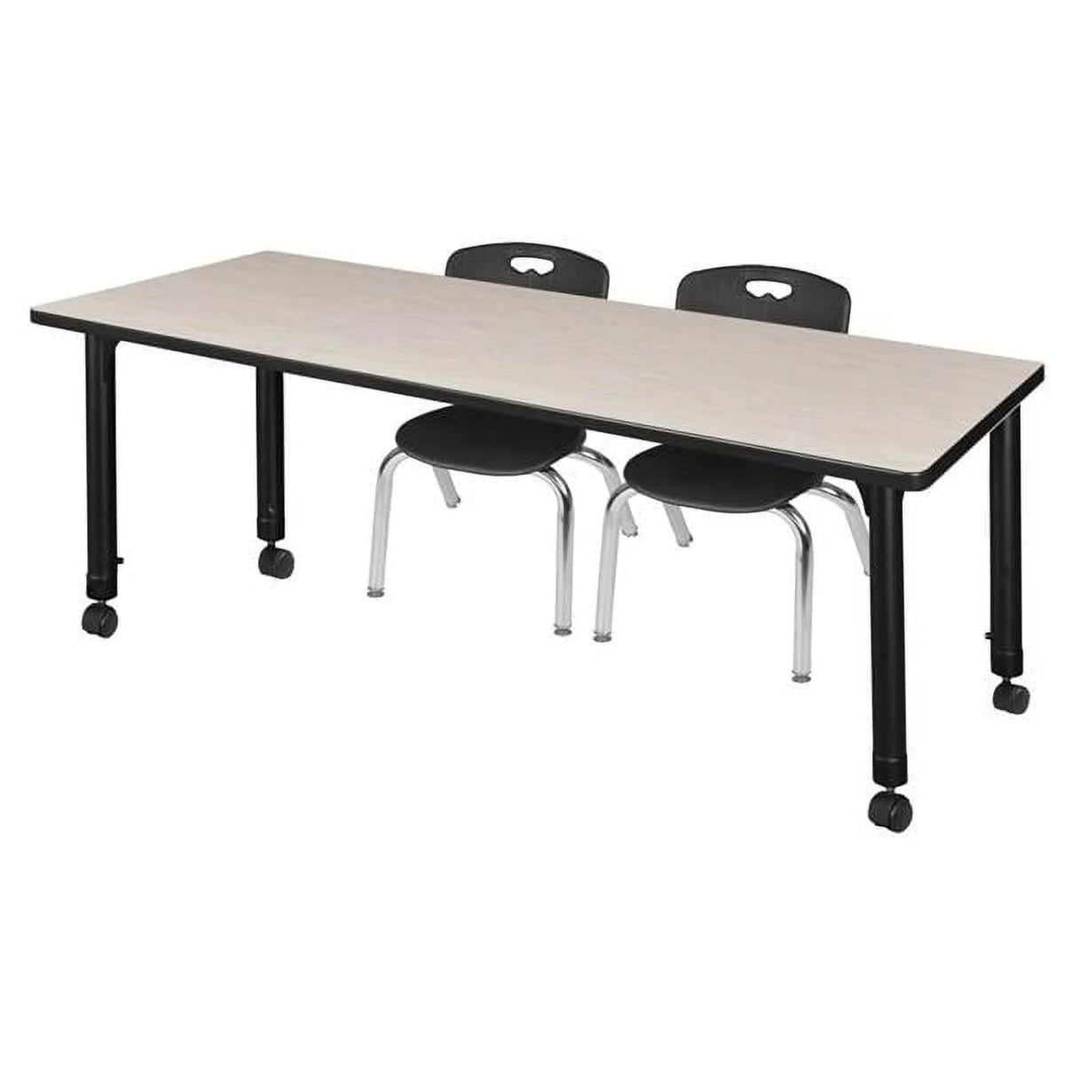 60 x 30 in. Height Adjustable Mobile Classroom Table, Maple & 2 Stack Chairs, Black D282