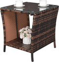 Rattan Side Table with Glass Top Storage R60048