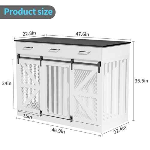 48'' Wooden Dog Crate Furniture with Divider and Storage Drawers S6348