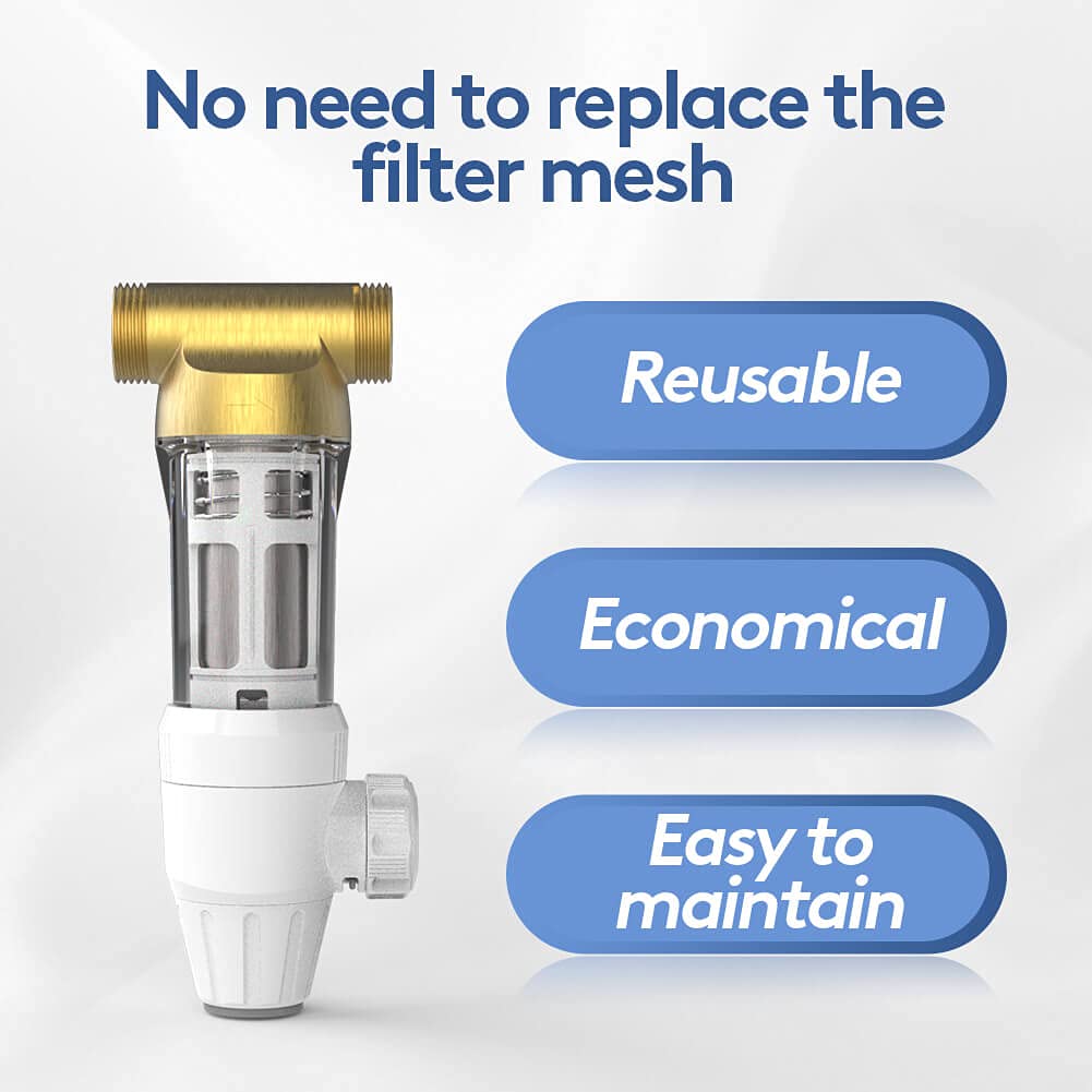 2 Spin Down Sediment Filter Backwash Reusable Whole House Water Filter, 40 Micron, 1" MNPT + 3/4" FNPT + 3/4" MNPT, Pack of 2 Q47030