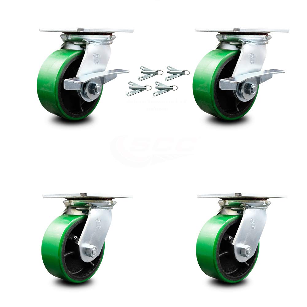 Set of 4 Polyurethane Swivel Casters with Green Wheels O69241