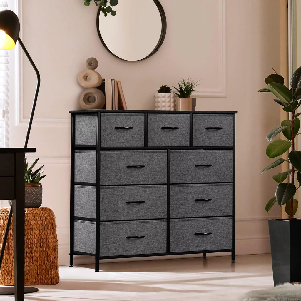 Black 9 Drawer Fabric Storage Dresser D165