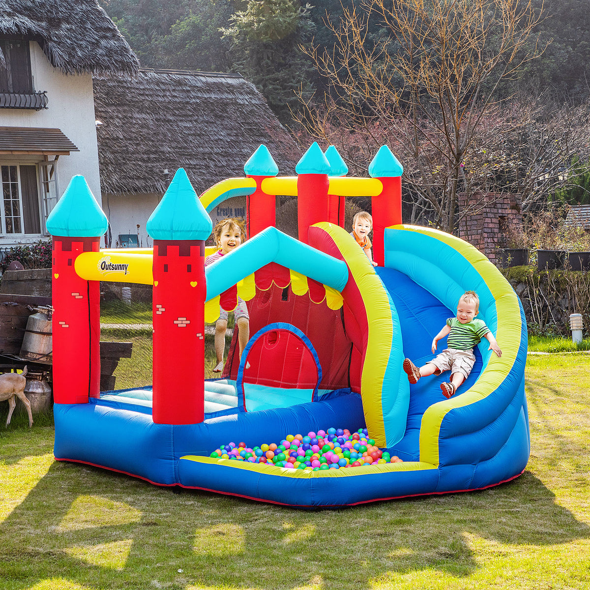 4 in 1 Inflatable Bounce House with Slide, Climbing Wall, and Pool or Ball Pit Z108372
