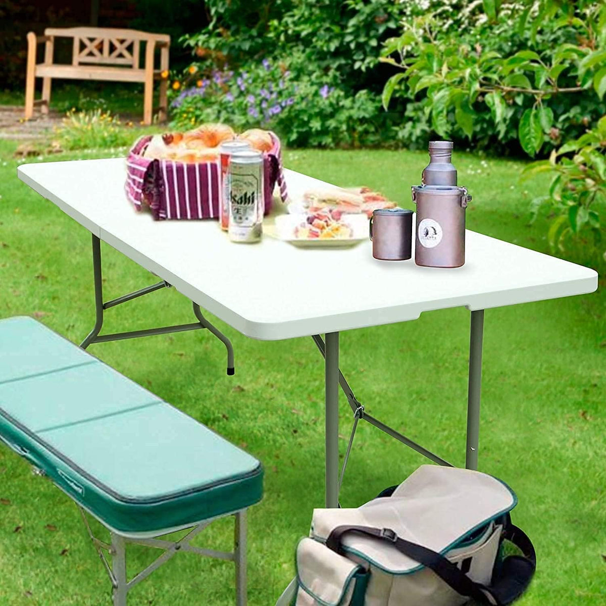 Folding Plastic Dining Table with Handle White 8ft K8247