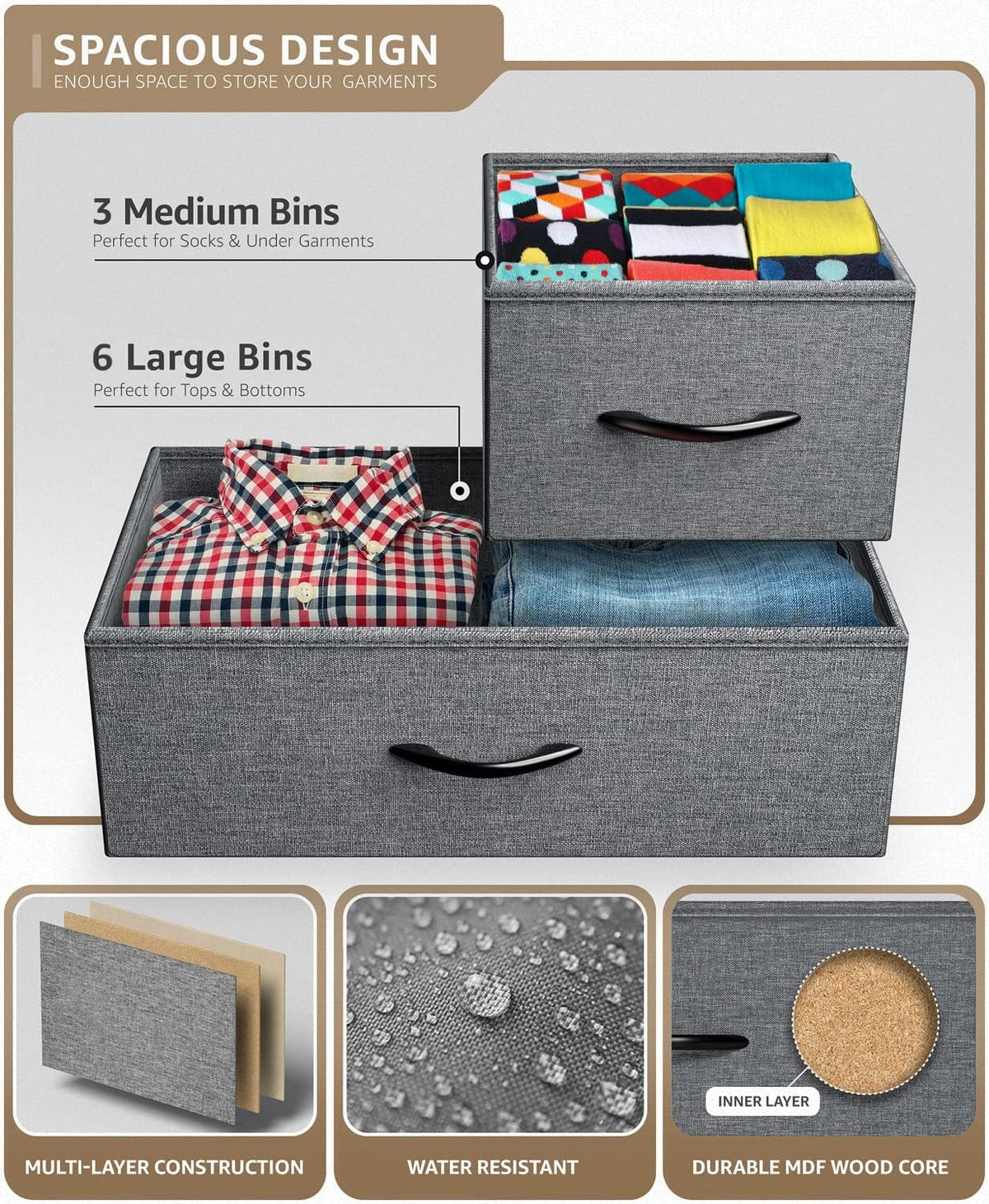 Black 9 Drawer Fabric Storage Dresser D165