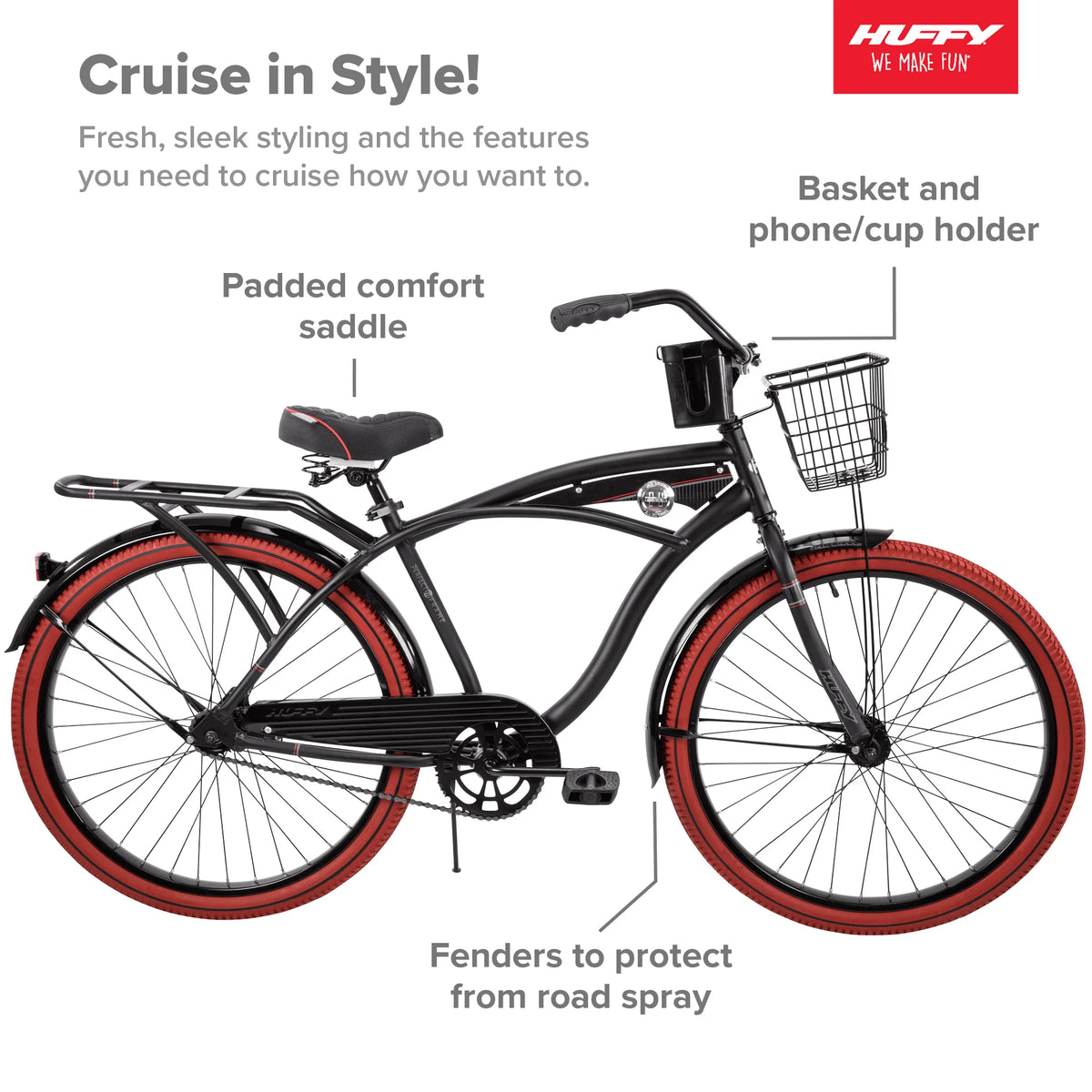 26 Inch Matte Black Cruiser Bike J752