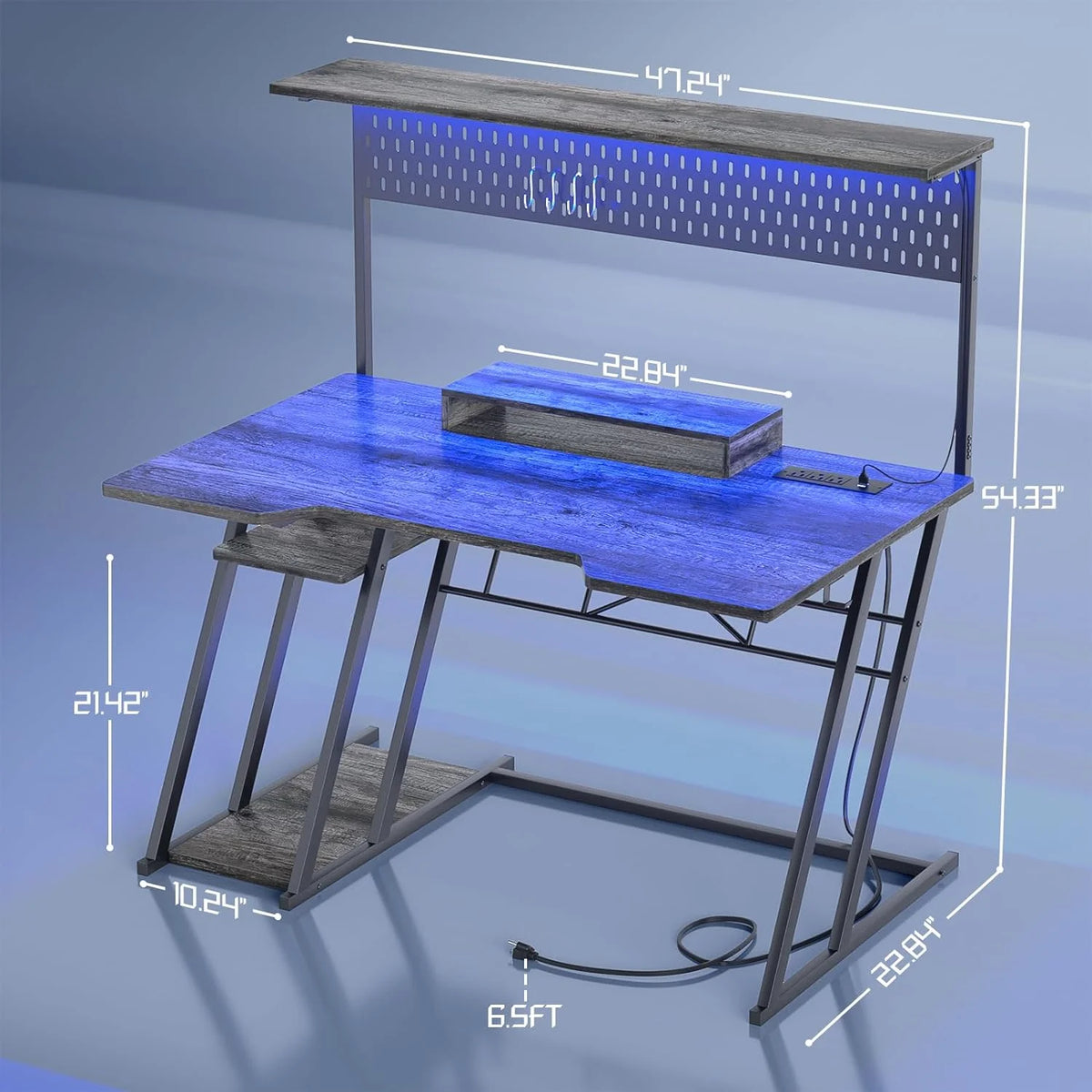 Black 47 inch Computer Desk with Power Outlet and USB Ports T5896