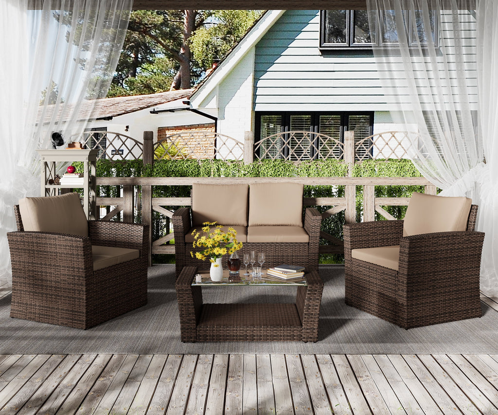 4 PCS Rattan Wicker Patio Conversation Set Q11590