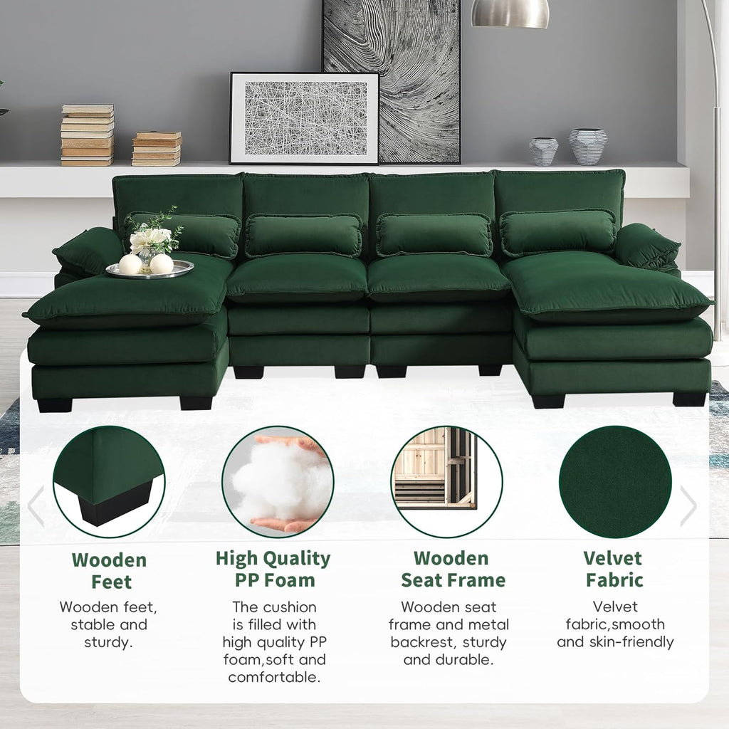 Green Upholstered Sectional Sofa with Chaise Lounge Z12241