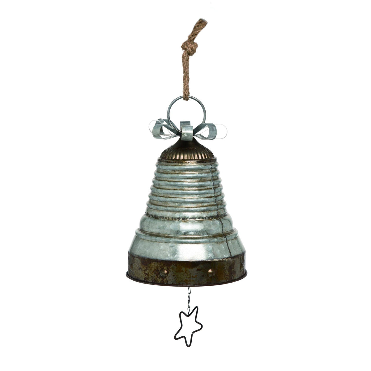 Silver and Brown Rustic Christmas Bell Hanging with Star B1827