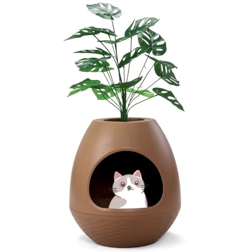 Grey Extra Large Hidden Litter Box Enclosure with Artificial Plants Q58222