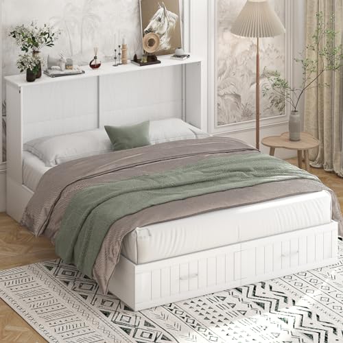 Stone Grey Queen Murphy Bed with Mattress and 2 Drawers W9516