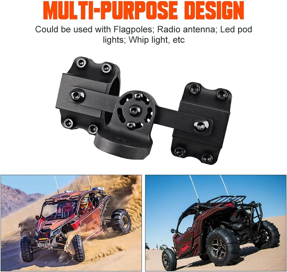 360° Rotating Aluminum Alloy UTV Whip Light Mount for 1.75'' to 2'' Roll Cage (1 Pack) O7103