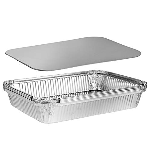 Disposable 4 LB Aluminum Oblong Baking Pans 12'' X 8'' X 2'' Inch With Cardboard Lids Bakeware Pack of 10 Pans and 10 Lids L3036