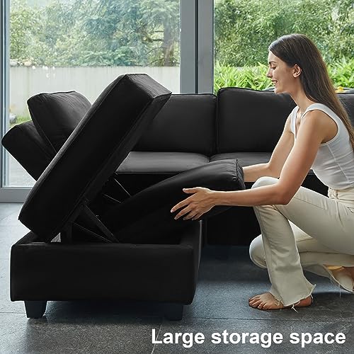 Modular U Shaped Sectional Sofa with Storage Seat Reversible Chaise Ottoman Velvet Fabric S961