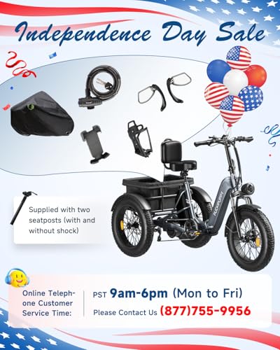 Electric Trike with 750W Motor, 48V 18AH Battery, 20" Fat Tire, Large Basket O924366