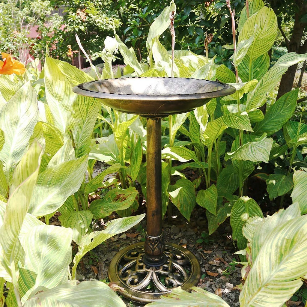 Polyresin Antique Outdoor Birdbath and Solar Powered Fountain Set I1688