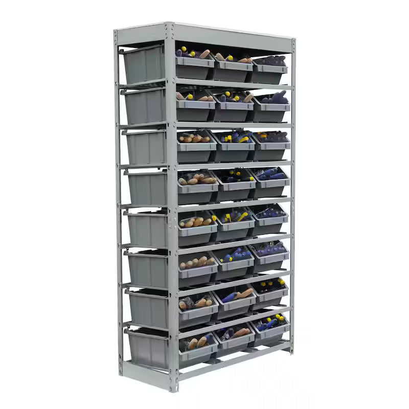 Gray 8-Tier Storage Rack with 24 Plastic Bins Z1199