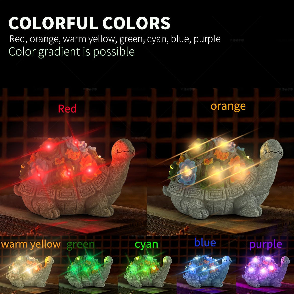 Turtle Statue with Succulent and 7 LED Colour Lights Z452786