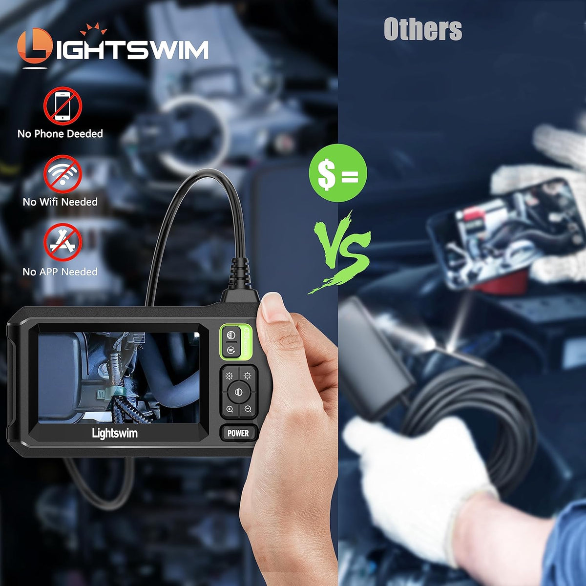 4.3" IPS Borescope with 16.5FT Semi-Rigid Cable Q5732
