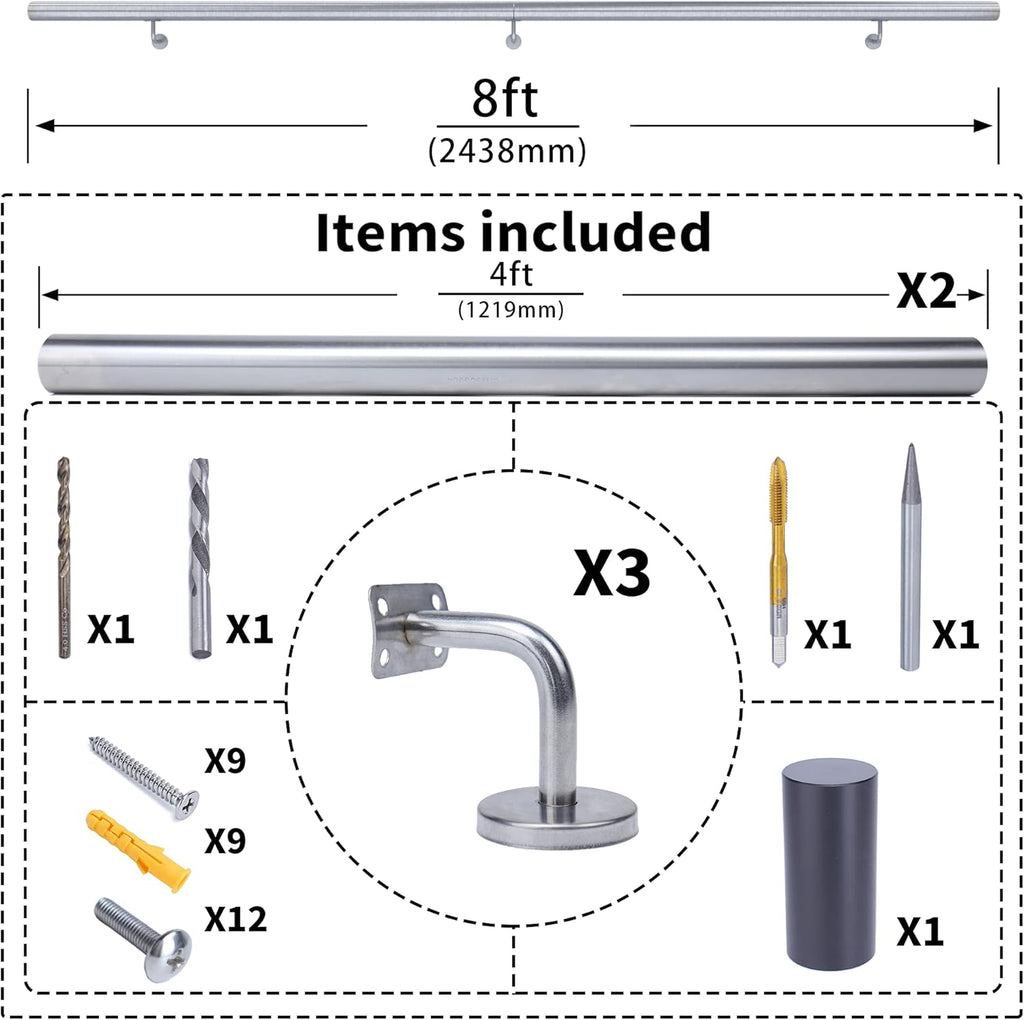 Brushed Stainless Steel Wall Mounted Stair Handrail Q109
