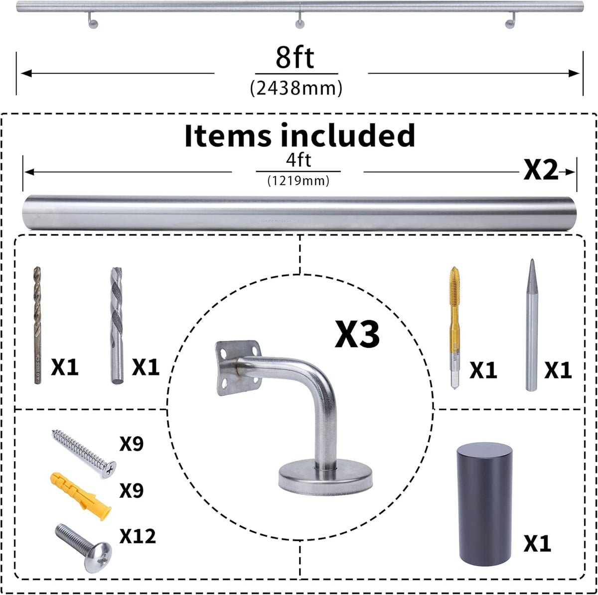 Brushed Stainless Steel Wall Mounted Stair Handrail Q109