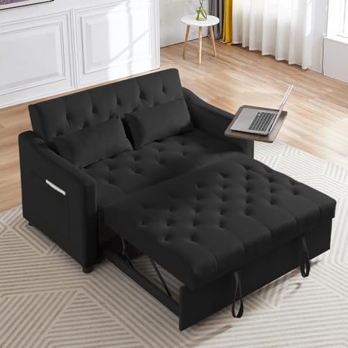 Grey Velvet Convertible Sleeper Sofa with Pull Out Bed E2581